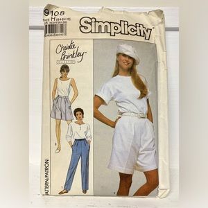 Christie Brinkley Pants Shorts Pleat Simplicity Sewing Pattern 1989 Sz 6,8, 10